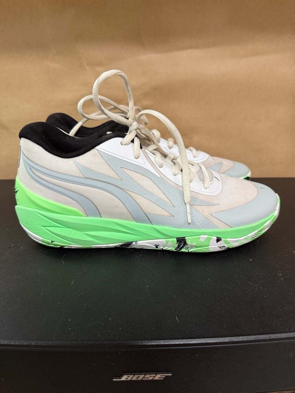 Puma MB.02 Lo LaMel-O Size 10.5 White Green Basketball Shoes